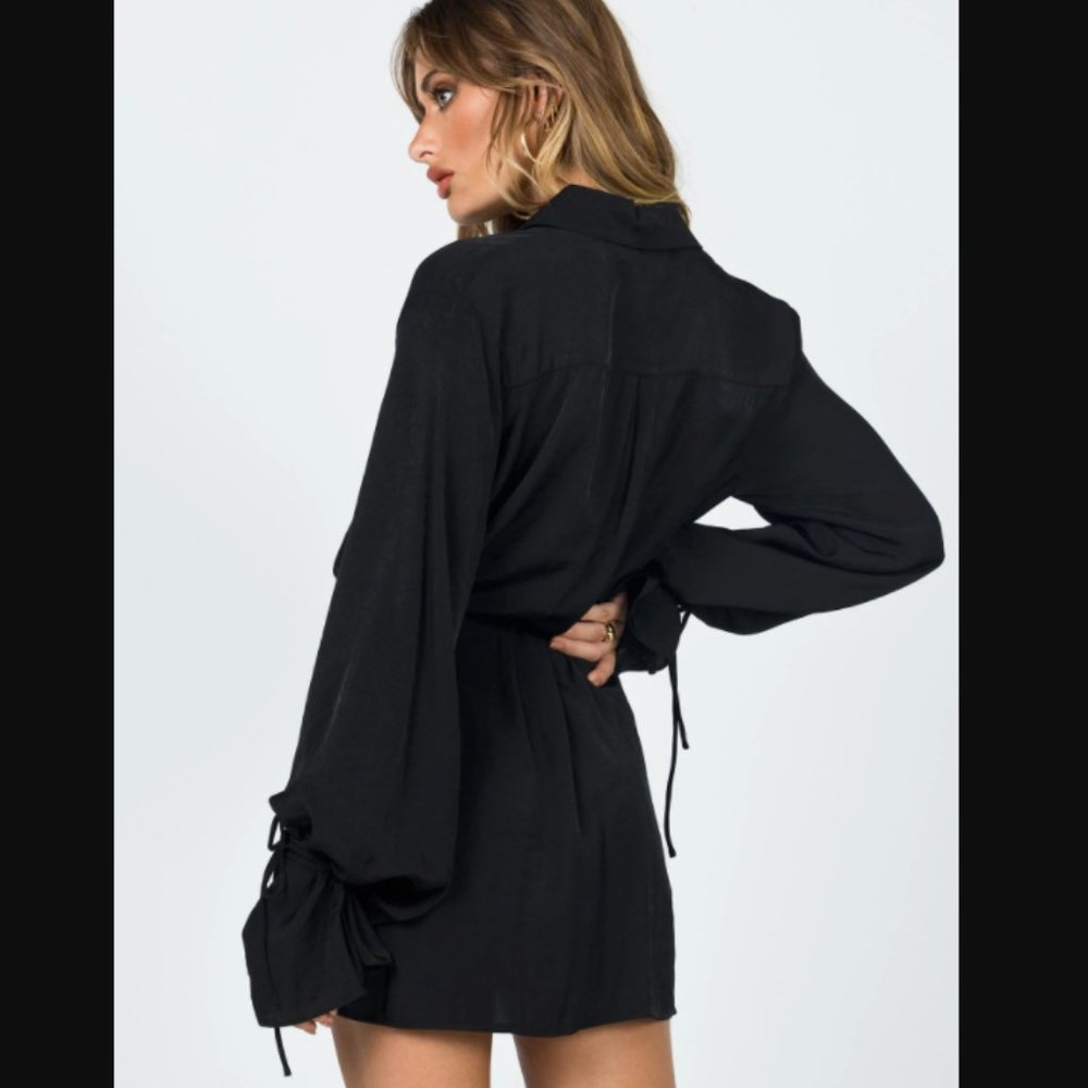 Princess Polly Forbidden Black Mini Shirt Dress 2 - Picture 3 of 9